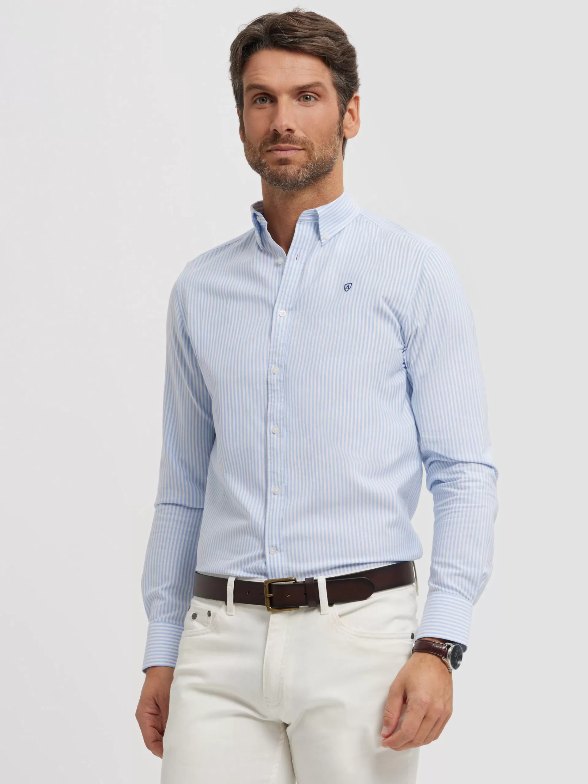 New Alvaro Moreno CAMISA OXFORD RAYAS BASIC Celeste