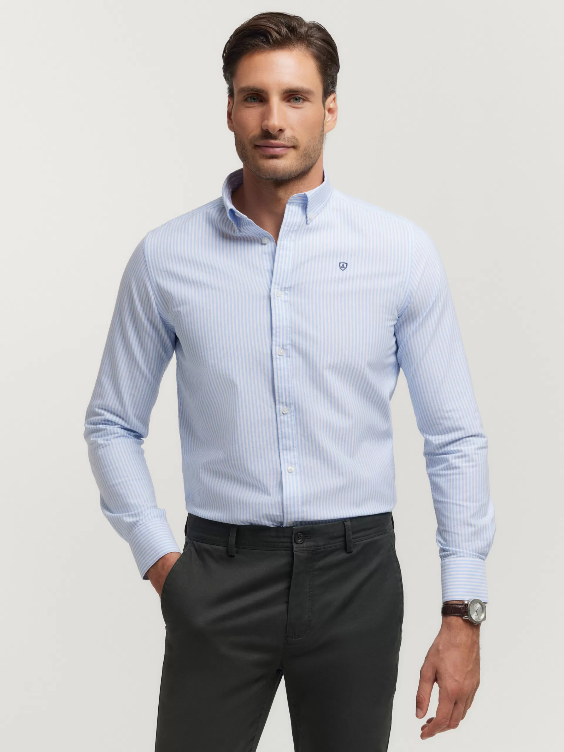 Clearance Alvaro Moreno CAMISA OXFORD RAYAS Celeste